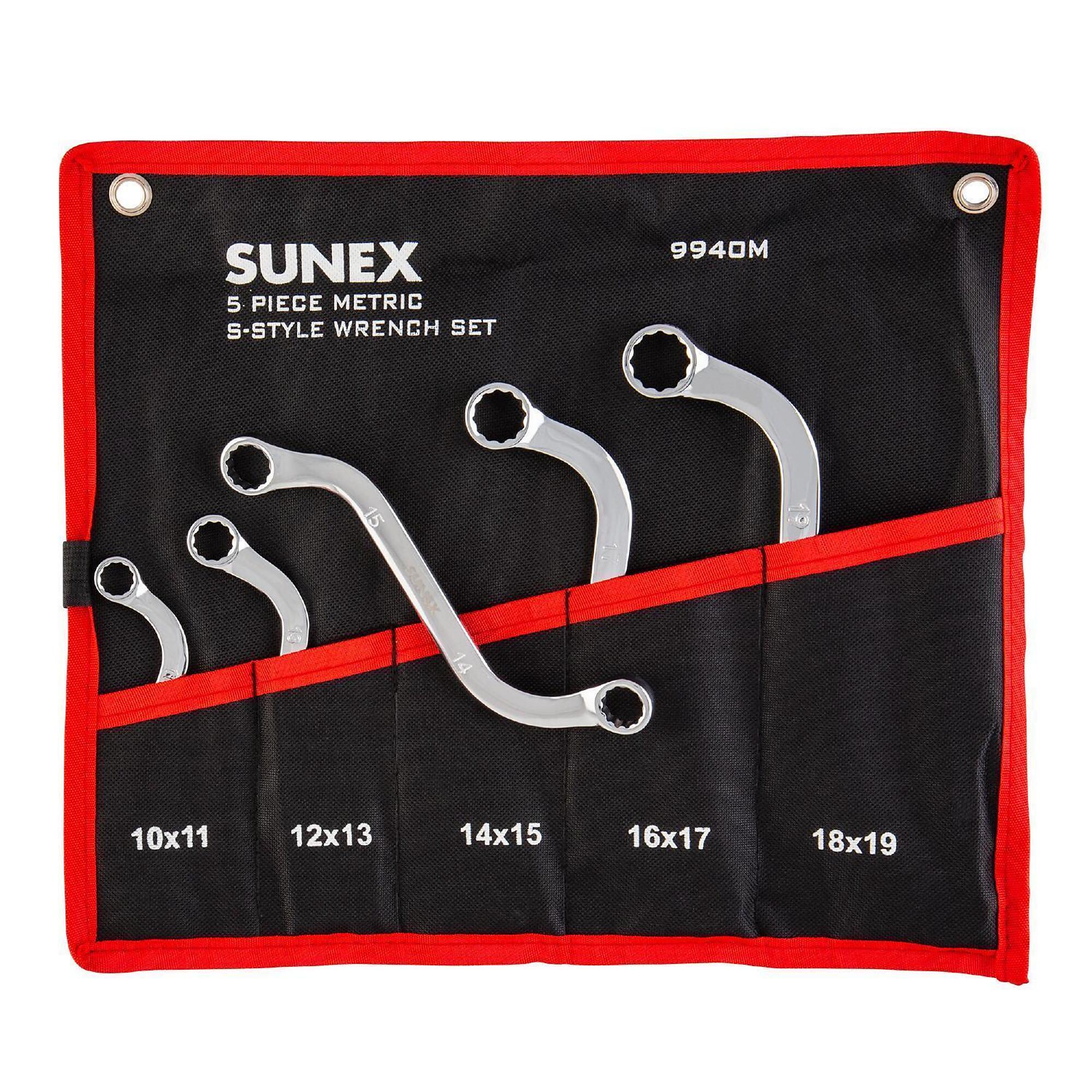 Sunex Tools Metric Full Polish S-Style Box Wrench Set — 5-Pc., Alloy Steel, Model# 9940M